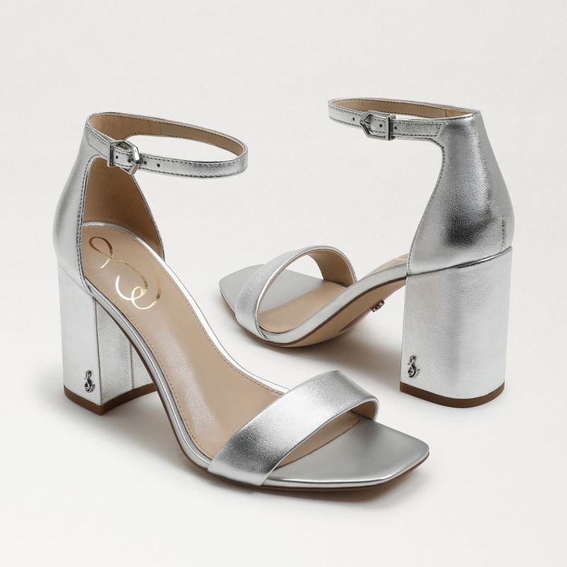 Sam Edelman Daniella Block Heel Sandal-Silver Metallic Leather