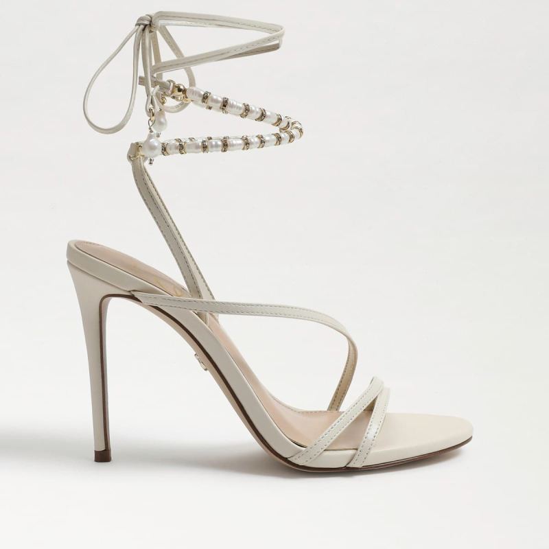 Sam Edelman Scarlette Beaded Ankle Strap Stiletto-Ivory Leather