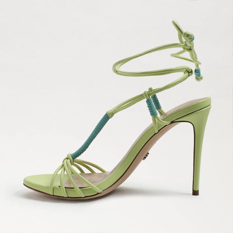 Sam Edelman Safiya Lace Up Stiletto Heel-Kiwi/Rio Blue Leather